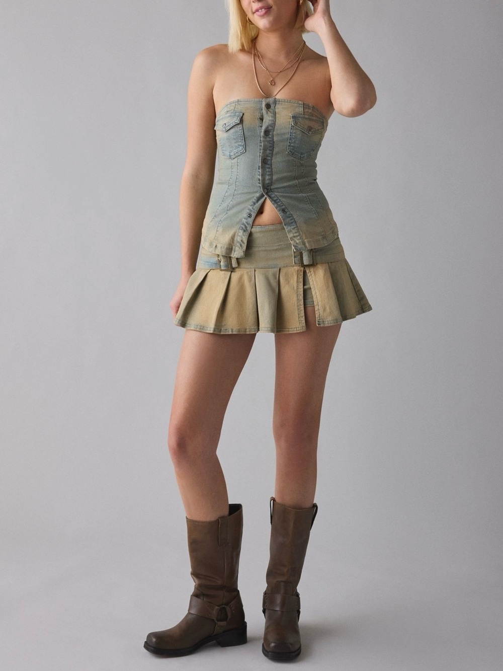 NWOT BDG Double Trouble Belted Denim Micro Mini Skort, size L - Picture 7 of 8
